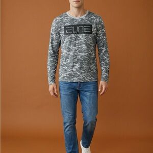 Nike Elite Gray Digital Camo Long Sleeve T-Shirt Men’s XL Athletic Cut